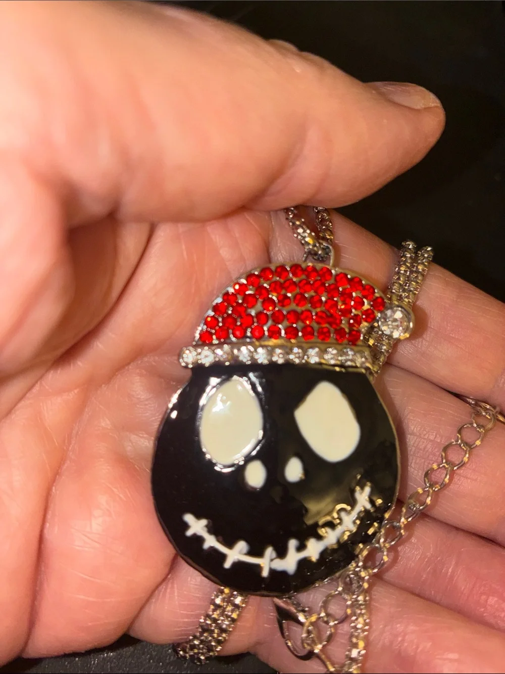 Holiday Skull Pendant Necklace in Black and Red